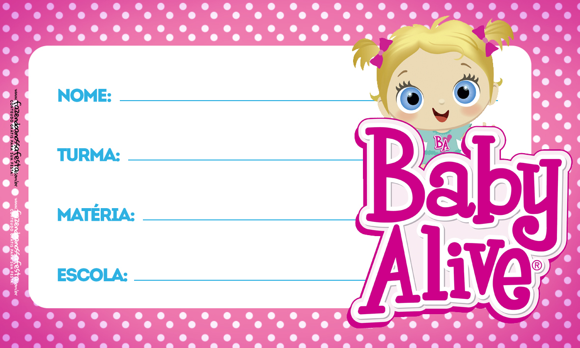 Aulas Baby Alive Etiqueta Escolar