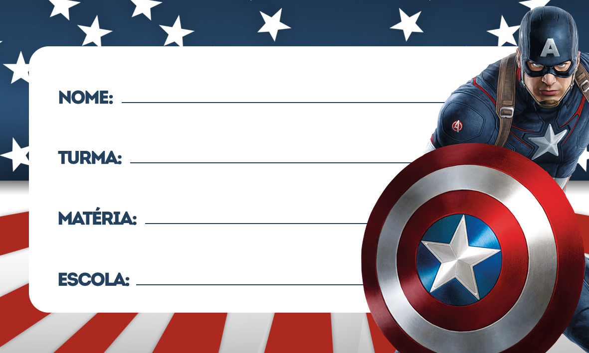 Capitão América Etiqueta Escolar Personalizada