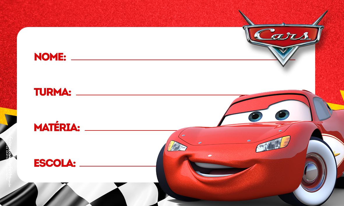Carros Relâmpago MCquenn Etiqueta Escolar