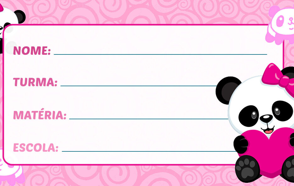 Panda Rosa Etiqueta Escolar para Imprimir - Imagem Legal