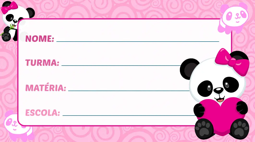 Etiqueta Escolar Panda Rosa