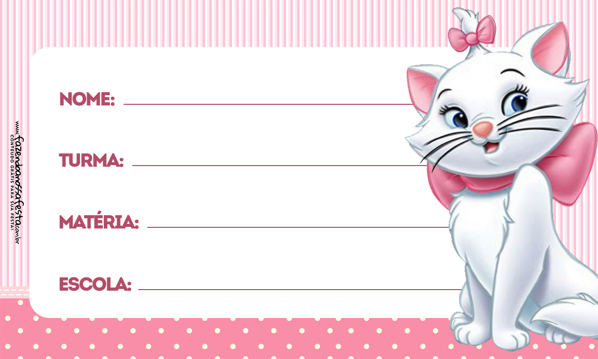 Gatinha Marie Etiqueta Escolar Personalizada