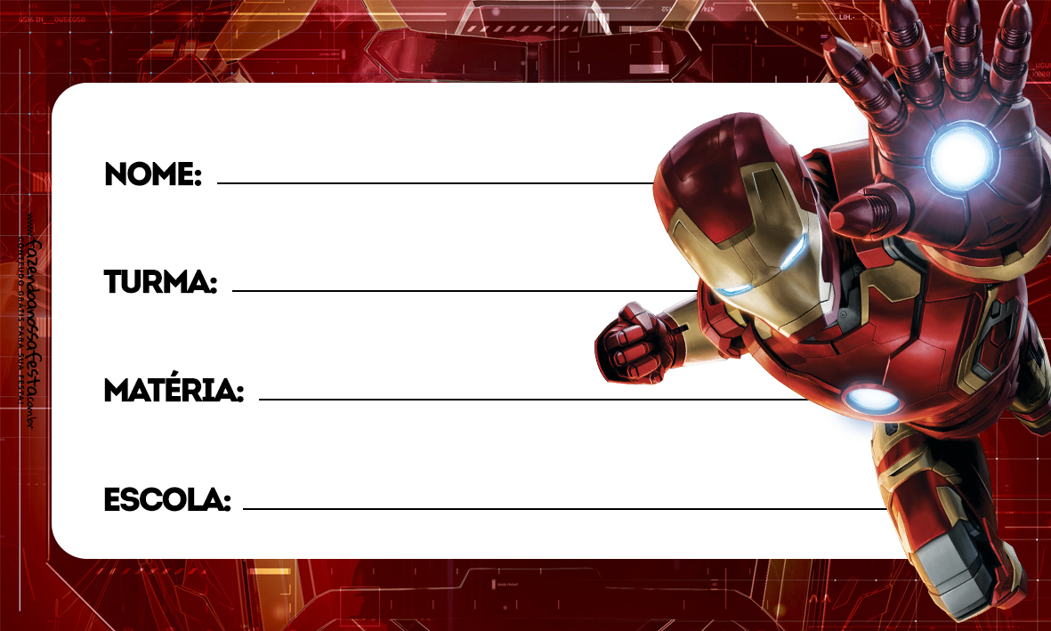 Homem de Ferro Etiqueta Escolar Personalizada