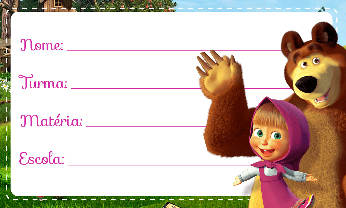 Masha e o Urso Etiqueta Escolar