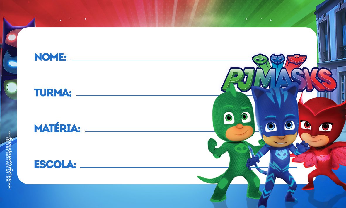 PJ Masks Etiqueta Escolar para Imprimir