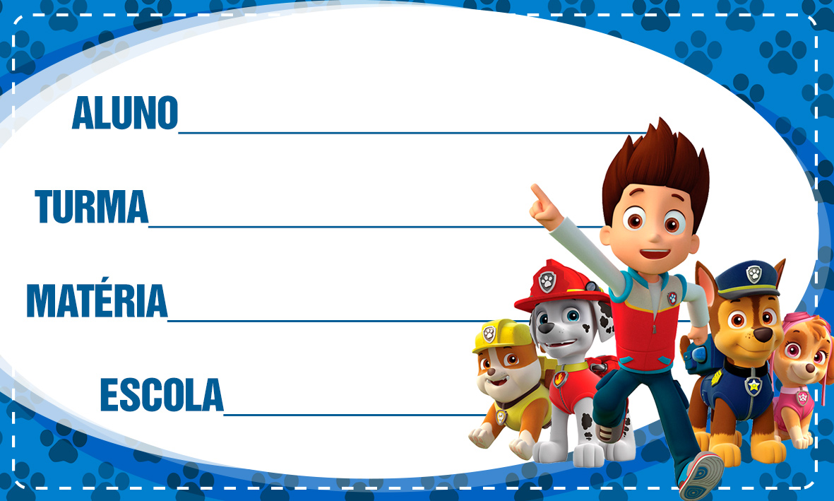 Patrulha Canina Etiqueta Escolar Personalizada