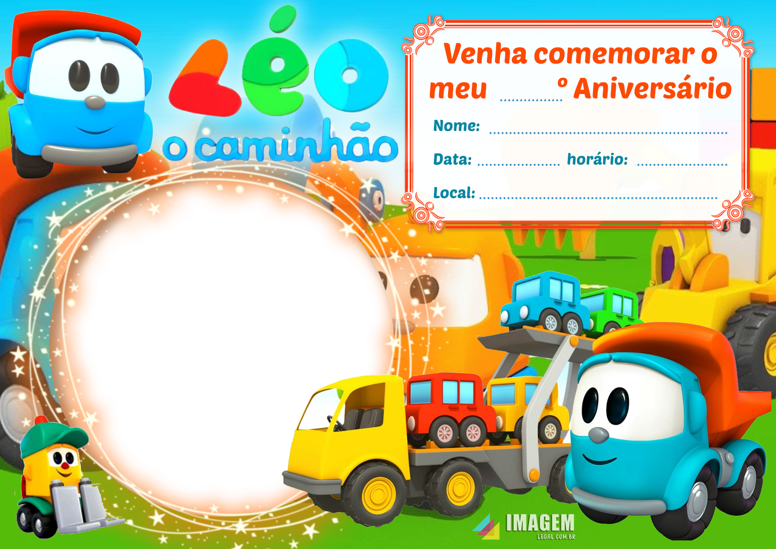 ▷ Convite Digital Aniversário Leo o Caminhão, GRÁTIS