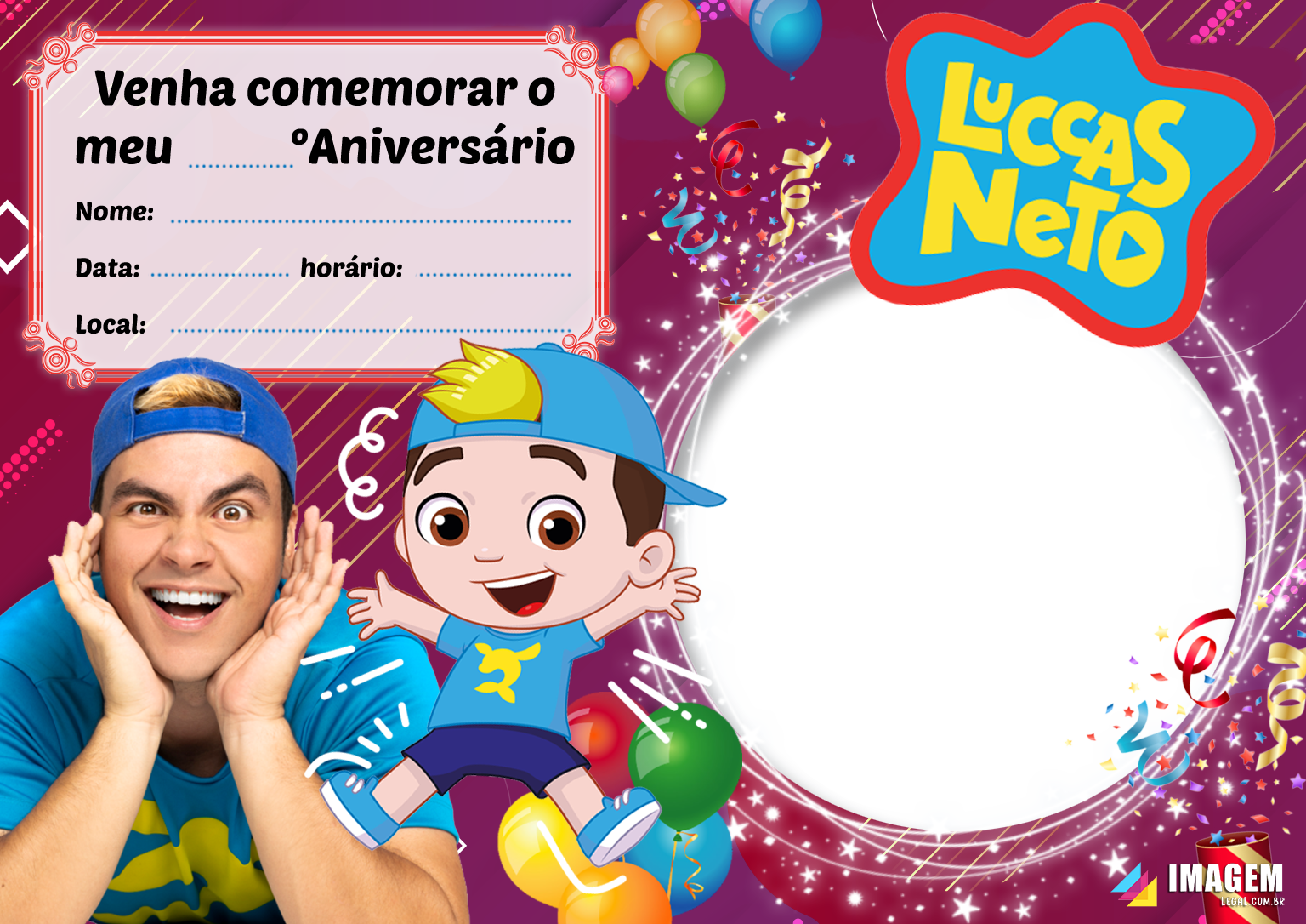 Convite Luccas Neto Aniversário para Editar - Imagem Legal