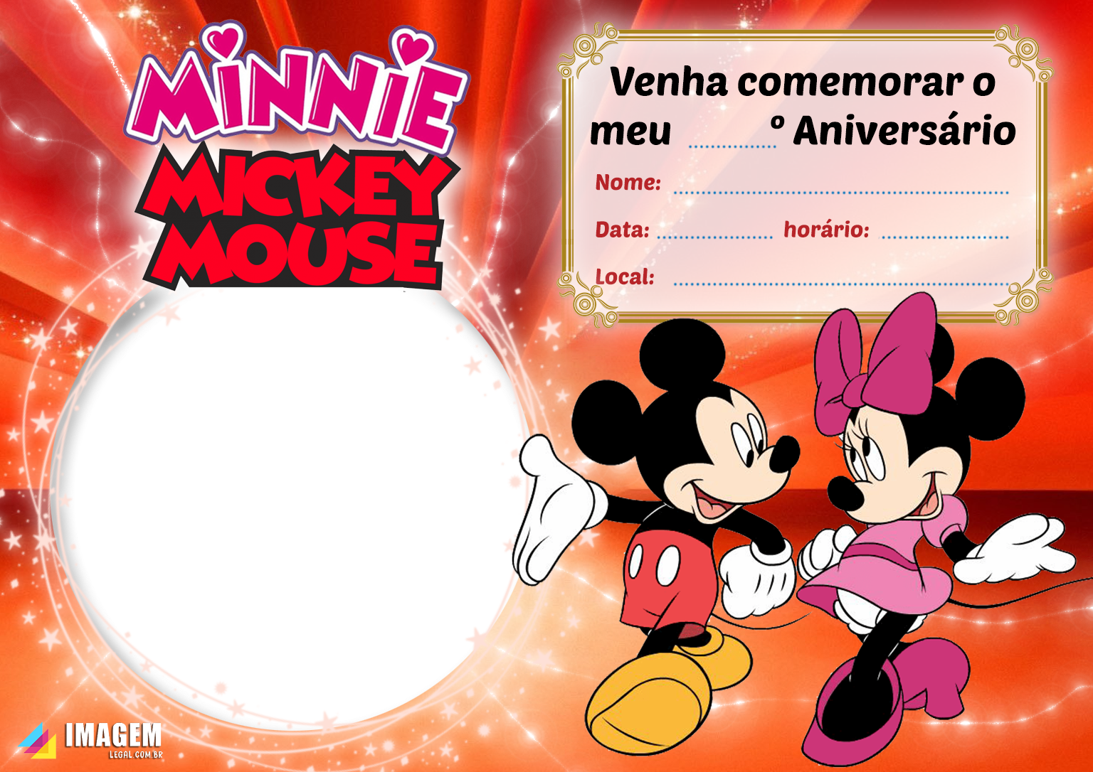Convite de Aniversário Mickey e Minnie | Imagem Legal