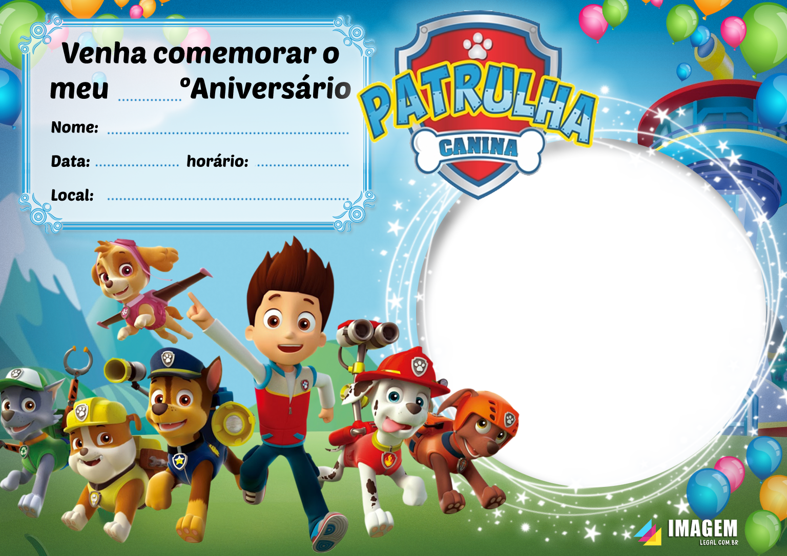 Convite aniversário patrulha canina Edite Online