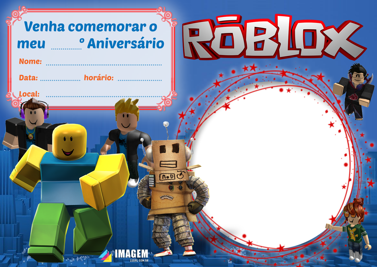 Convite de Aniversário Roblox - Imagem Legal