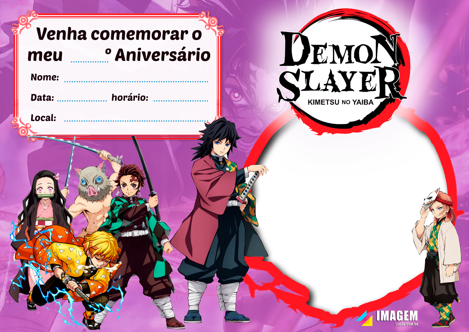 Convite de Aniversário Demon Slayer para Whatsapp - Imagem Legal