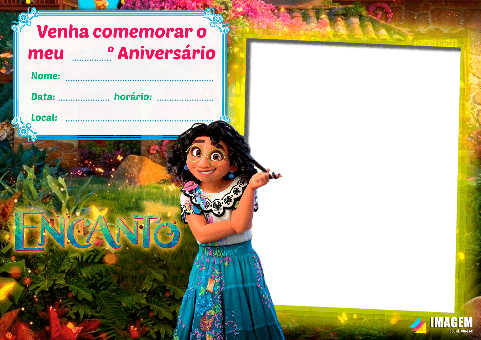 Convite de Aniversário Encanto Virtual Grátis - Imagem Legal