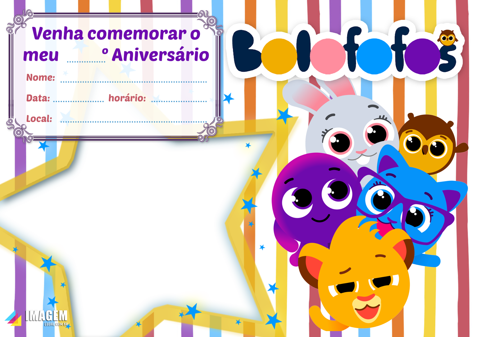 Convite de Aniversário Infantil Bofofofos para Preencher - Imagem Legal