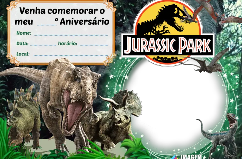 Convite de Aniversário Jurassic Park PNG | Imagem Legal