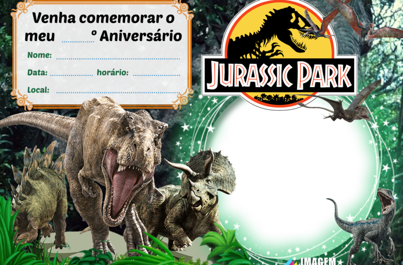 Convite de Aniversário Jurassic Park PNG | Imagem Legal