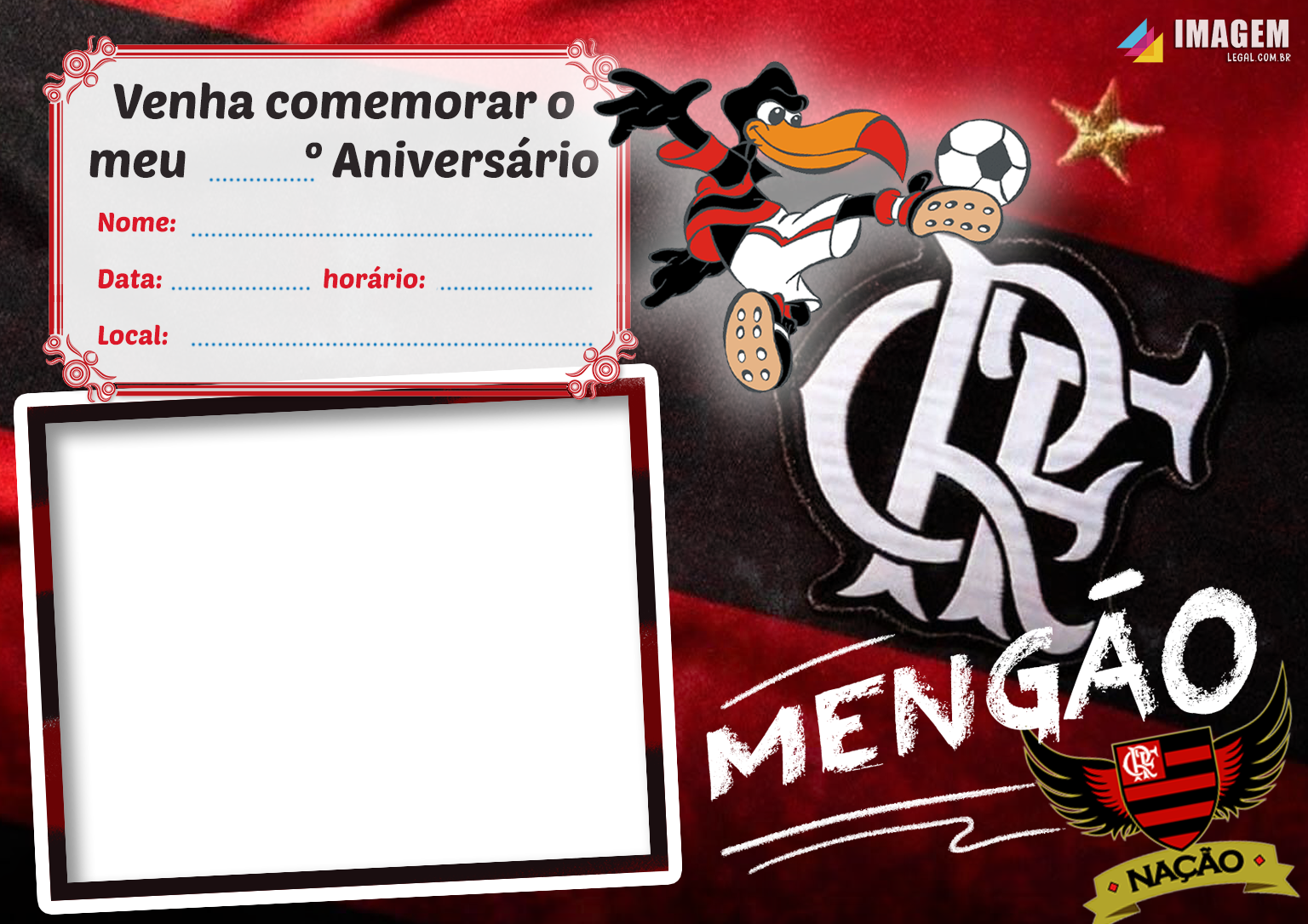 Criar convite de aniversário - Convite Futebol Flamengo Rosa