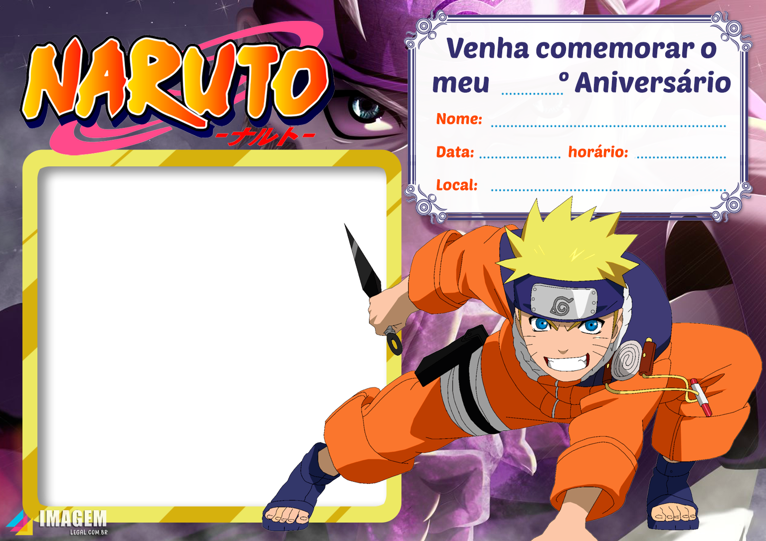 Fazer convite online convite digital aniversário naruto em 2023