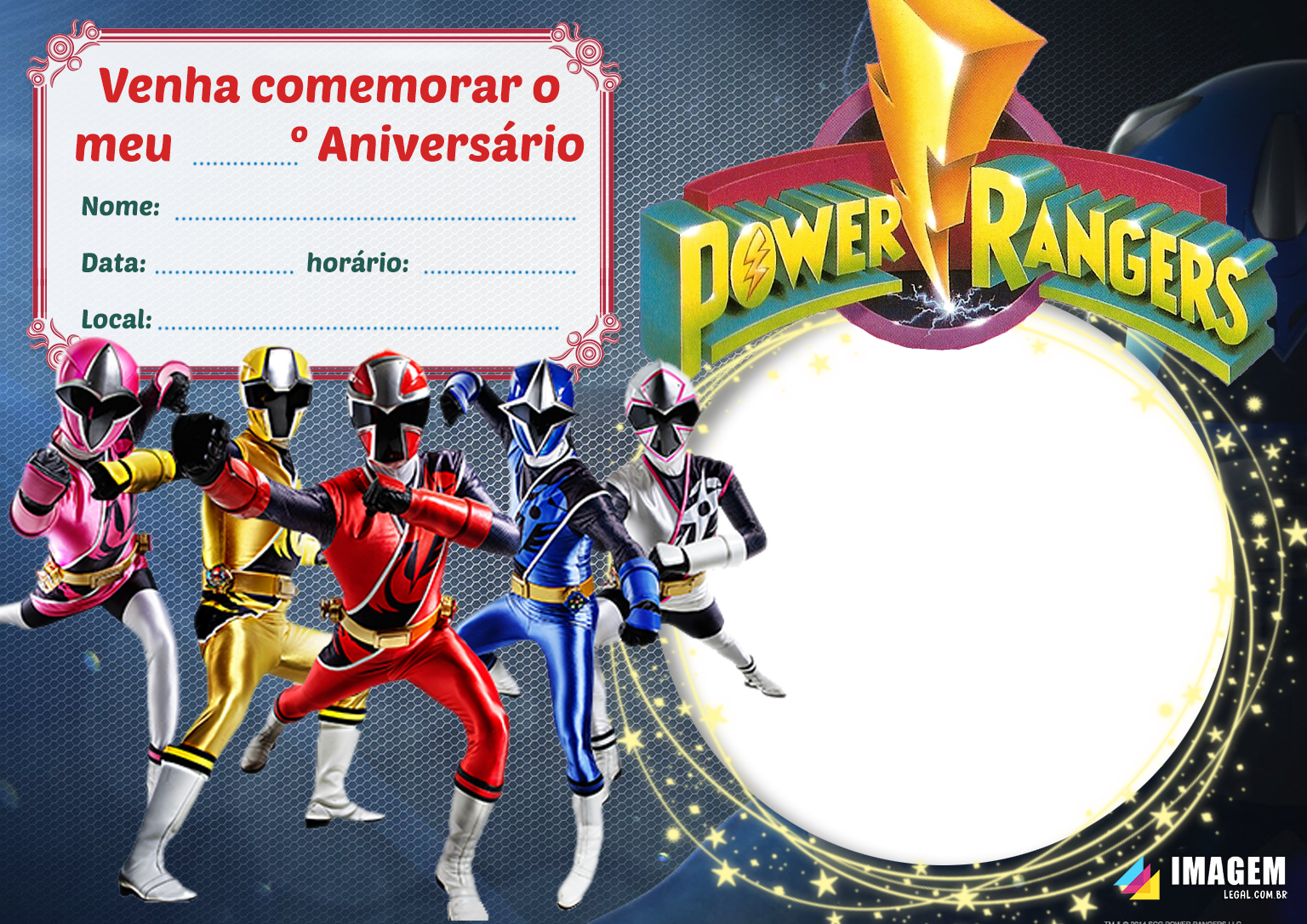 Convite de Aniversário Power Rangers | Imagem Legal