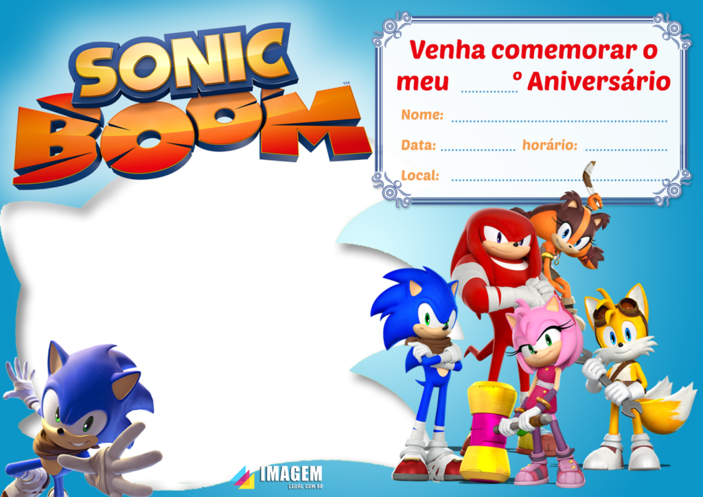 Convite de Aniversário Sonic Boom para Preencher - Imagem Legal