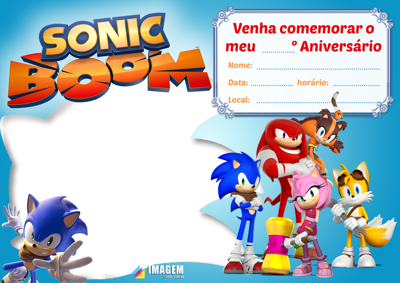 Convite de Aniversário Sonic Boom para Preencher - Imagem Legal