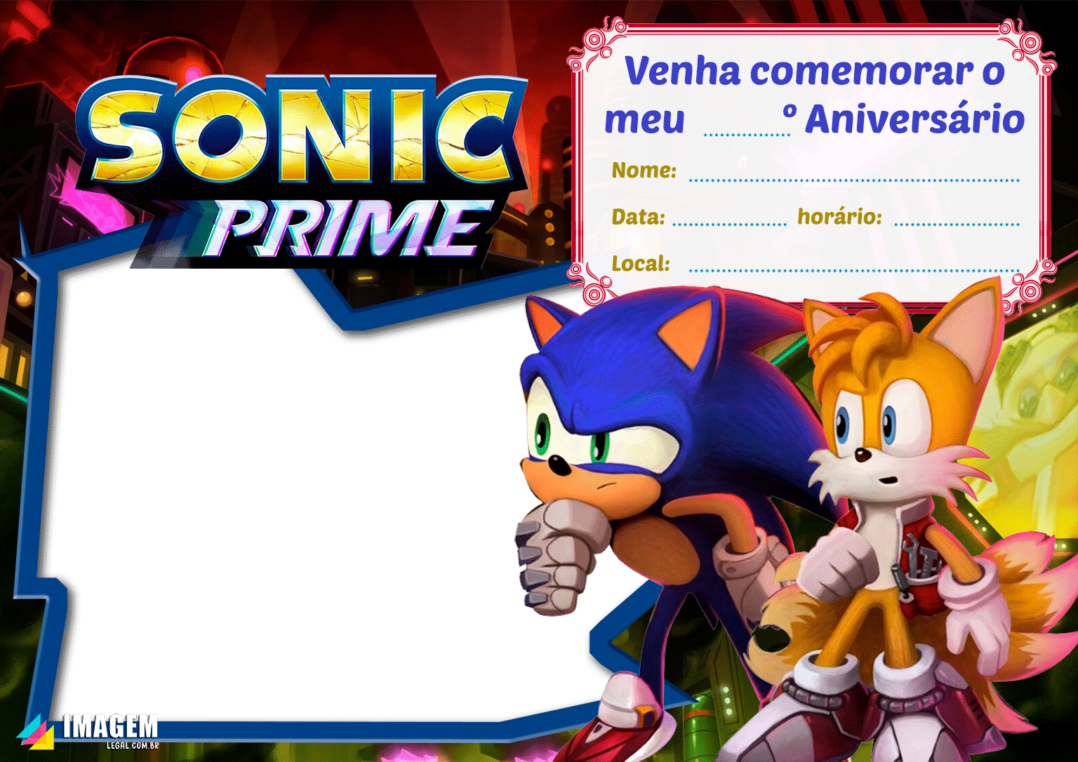 Convite de Aniversário Sonic Prime Preencher Grátis - Imagem Legal