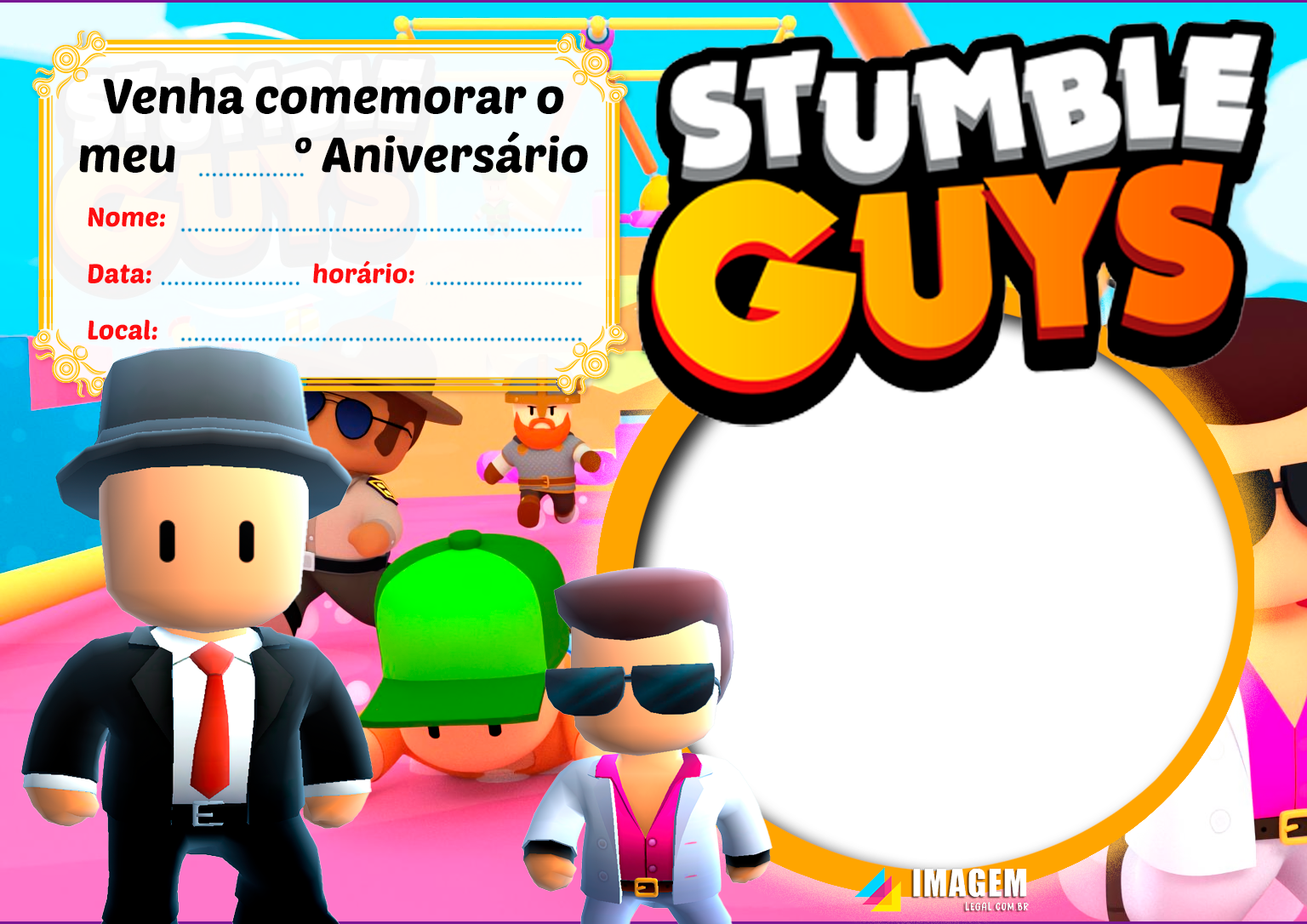 Convite de stumble guys  Muitos modelos incríveis Edite Grátis Online