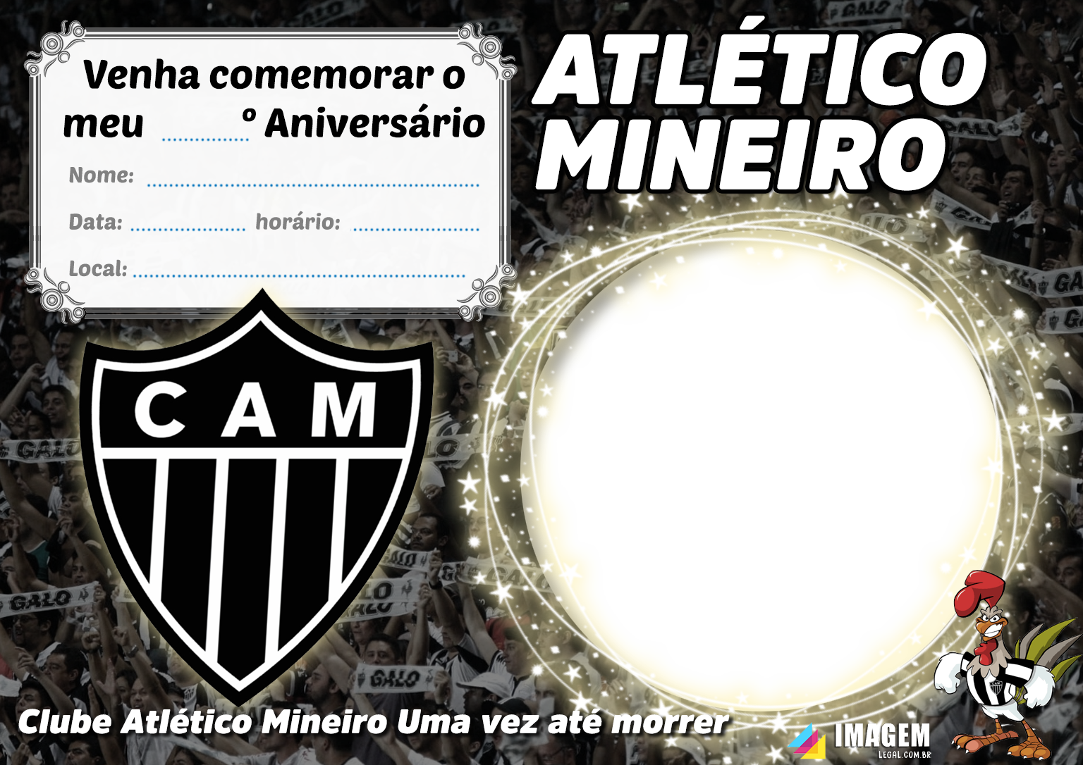 Convite de aniversário Atlético Mineiro para editar e imprimir