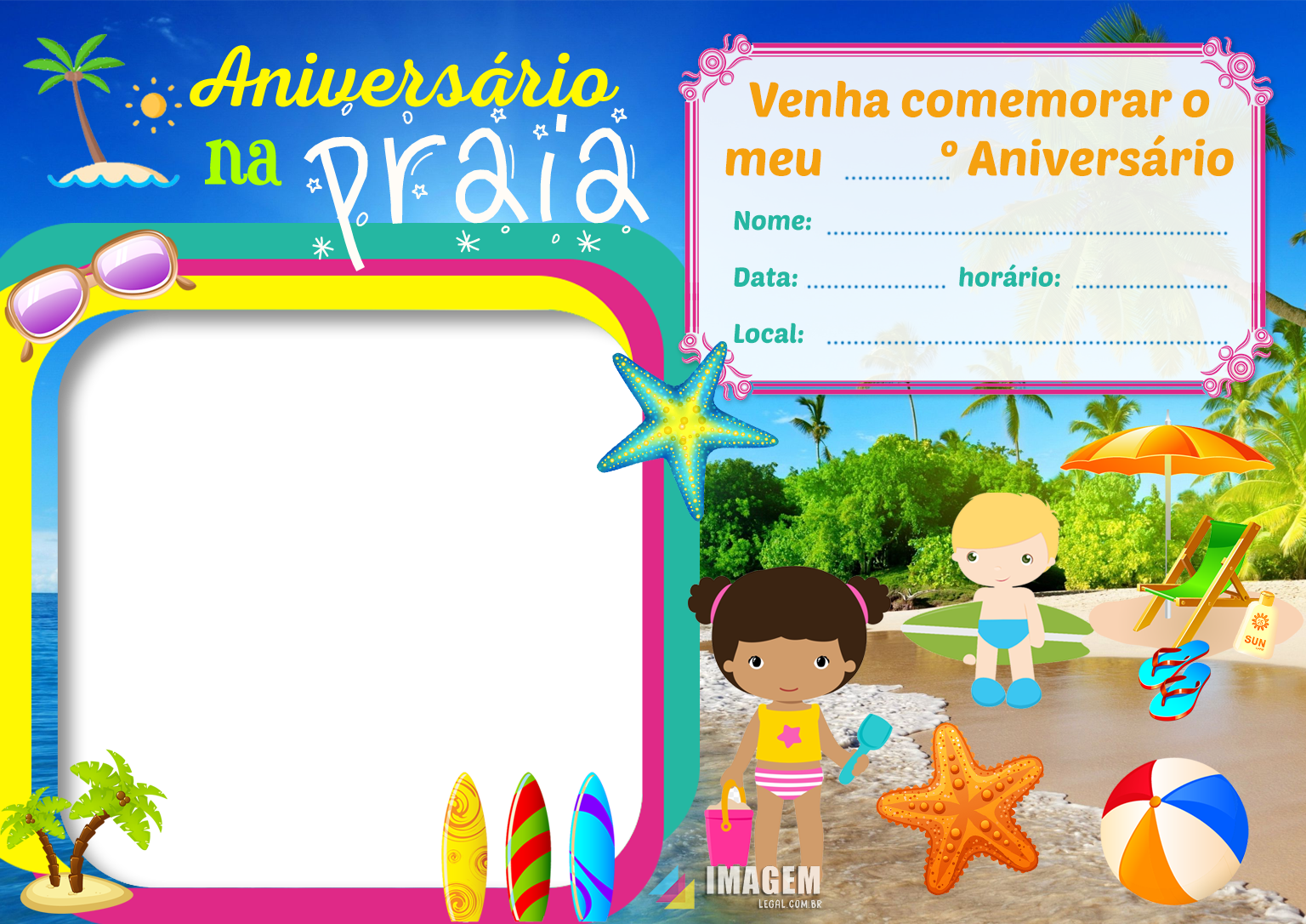 Convite de Aniversário para Editar com Montagem de Foto em PNG, Im…