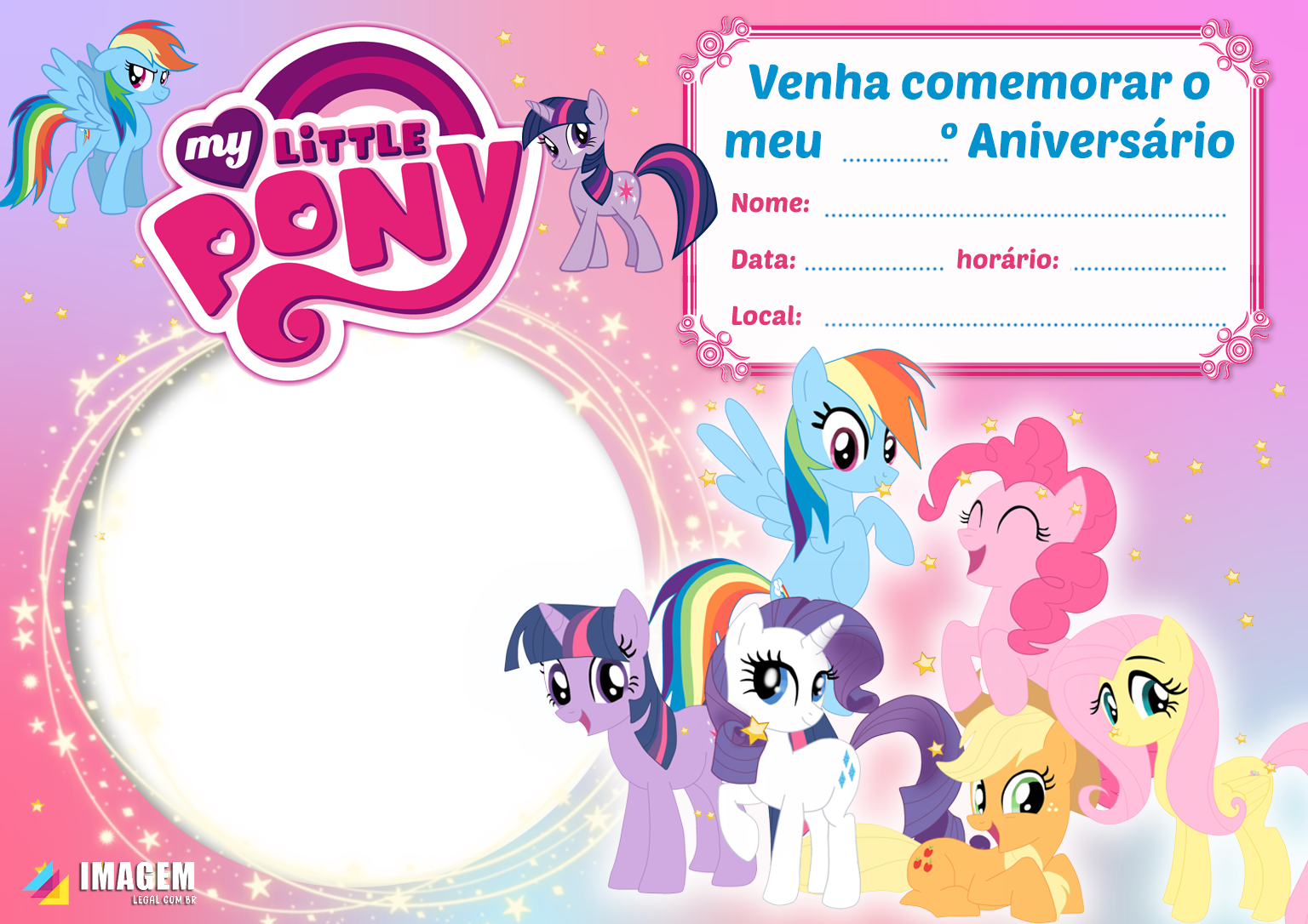 Convite de Aniversário para Meninas Little Pony - Imagem Legal