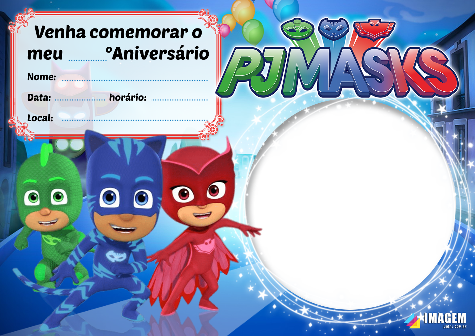 Convite de Aniversário Pj Mask - Imagem Legal