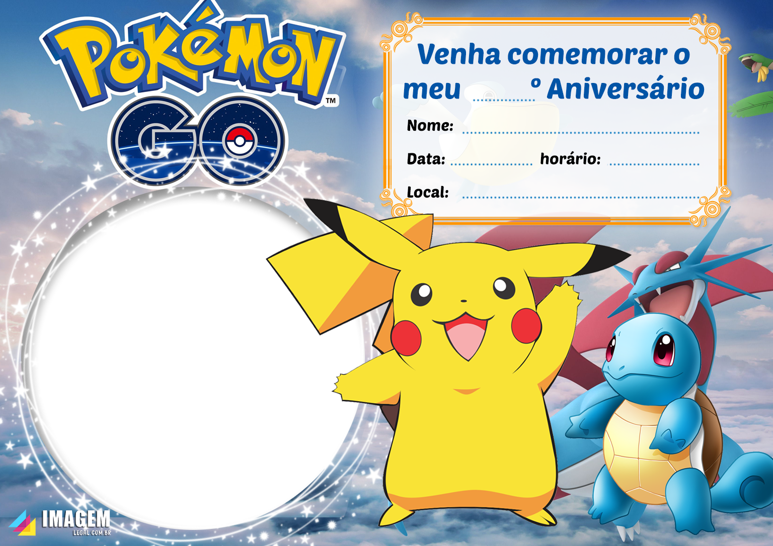 Convite de Aniversário Pokémon GO - Imagem Legal