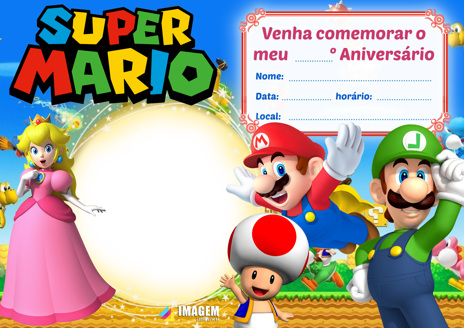 Convite De Aniversário Super Mario Bros Imagem Legal