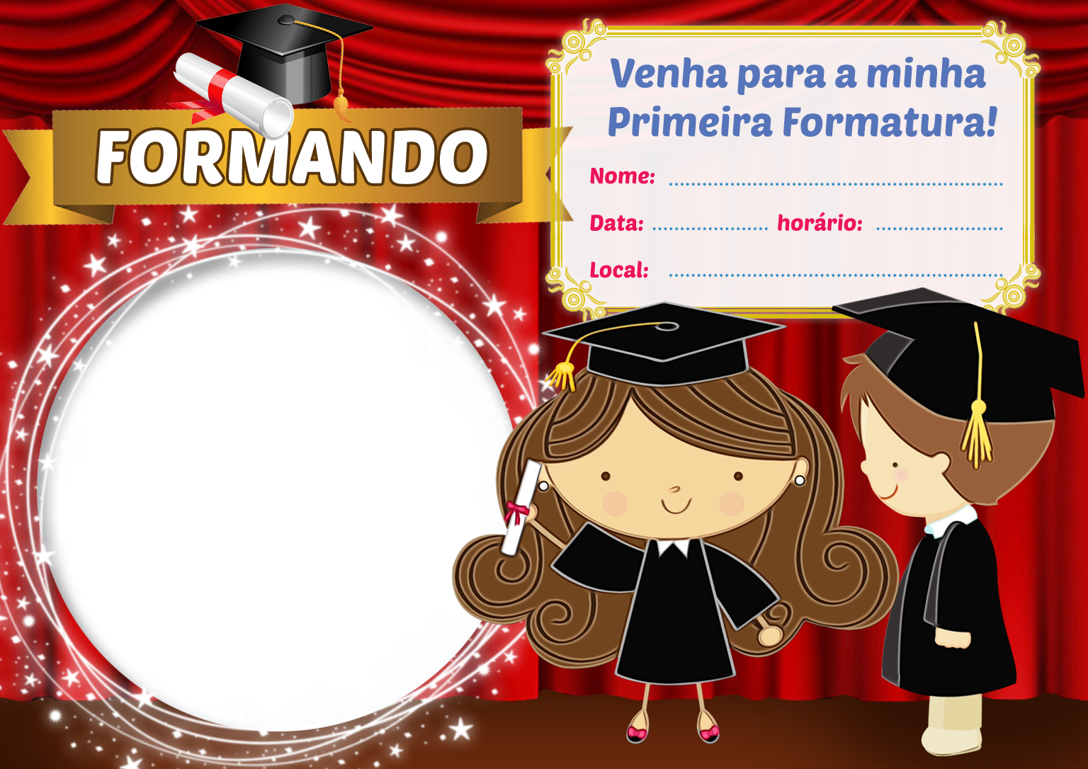 Convites De Formatura Para Meninas - 20 Cartões Com Envelopes - Personalizáveis