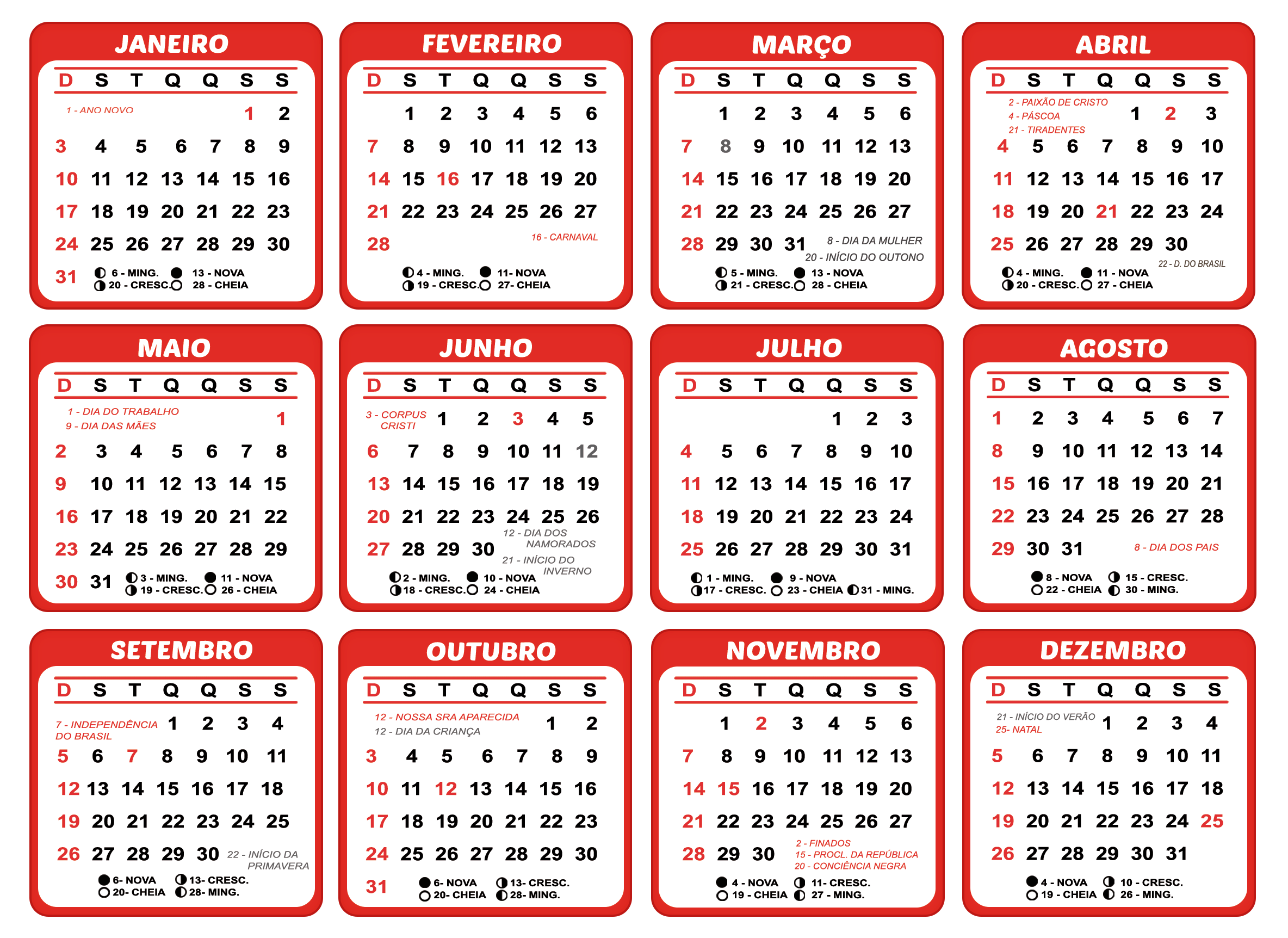 Gabarito de Calendário 2021 Vemelho | Imagem Legal