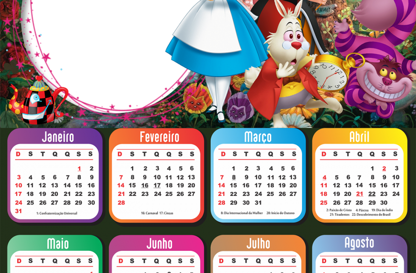 Moldura Infantil Calendario 2021 Alice No Pais Das Maravilhas Imagem Legal