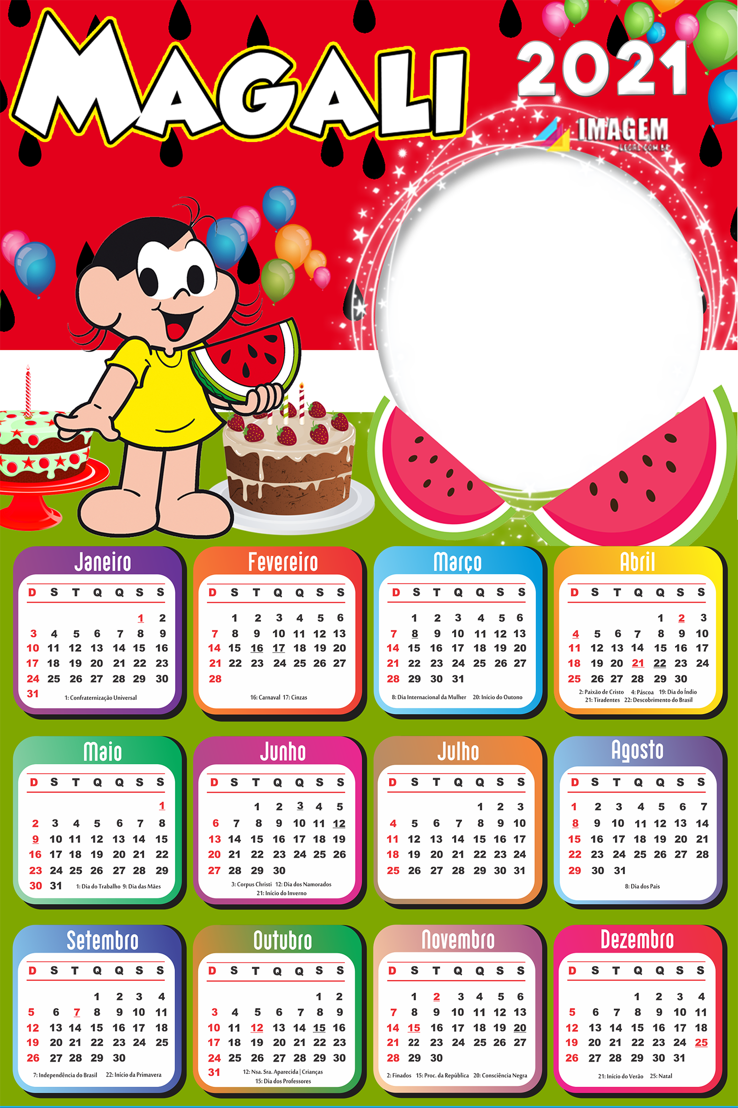 Calendário 2021 de Aniversário Magali Moldura PNG Imagem