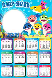 Calendário 2021 Baby Shark Foto Moldura Digital