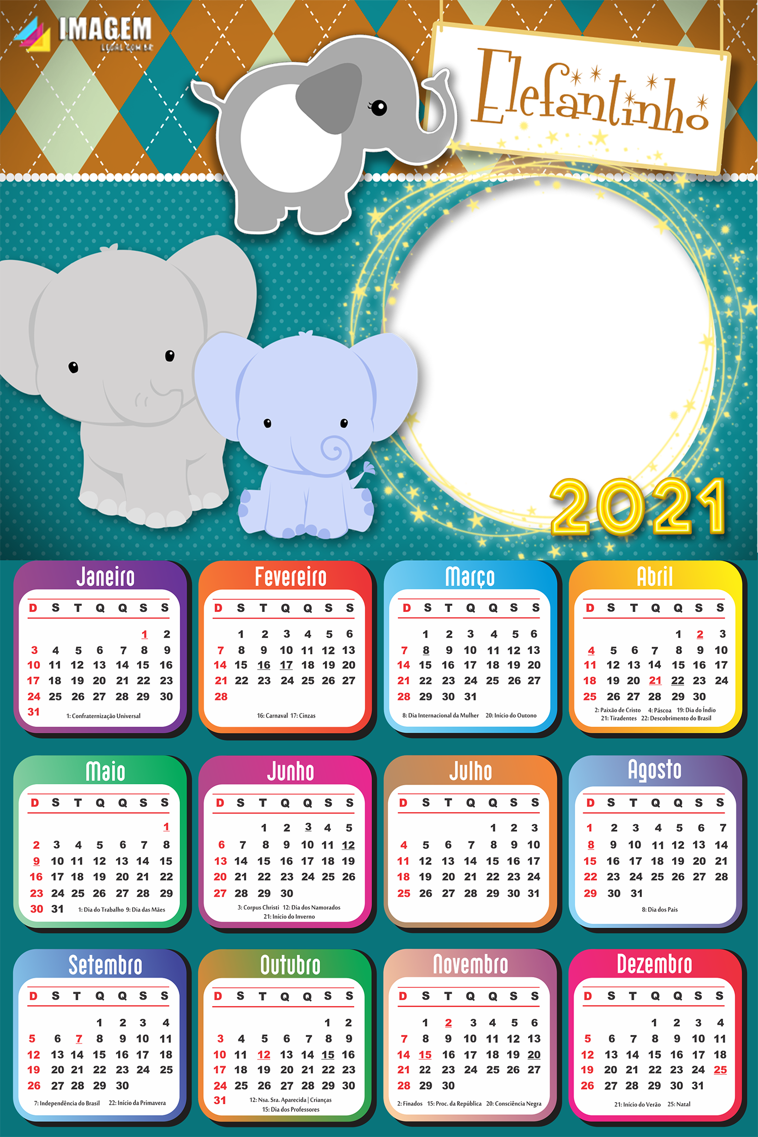 Montar Calendário 2021 Elefantinho