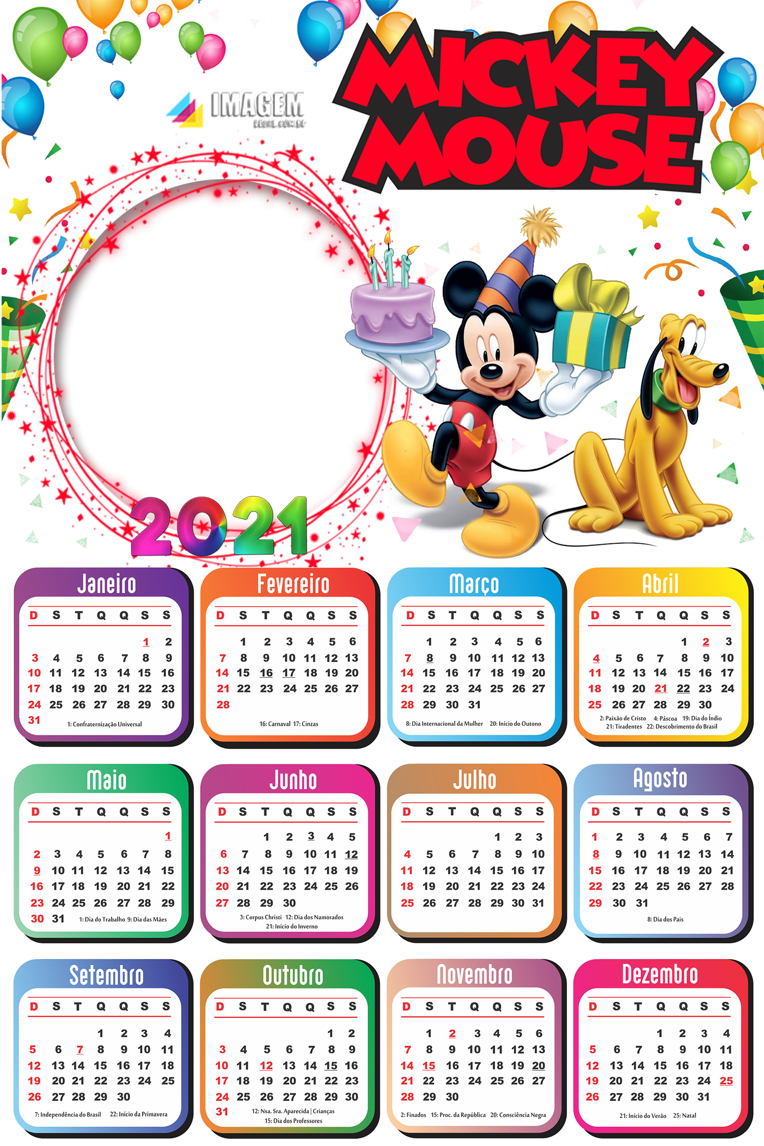Calendário 2021 Mickey Mouse Montagem de Fotos
