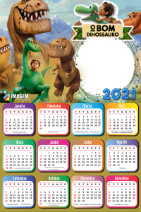 Calendário 2021 O Bom Dinossauro para Foto Colagem