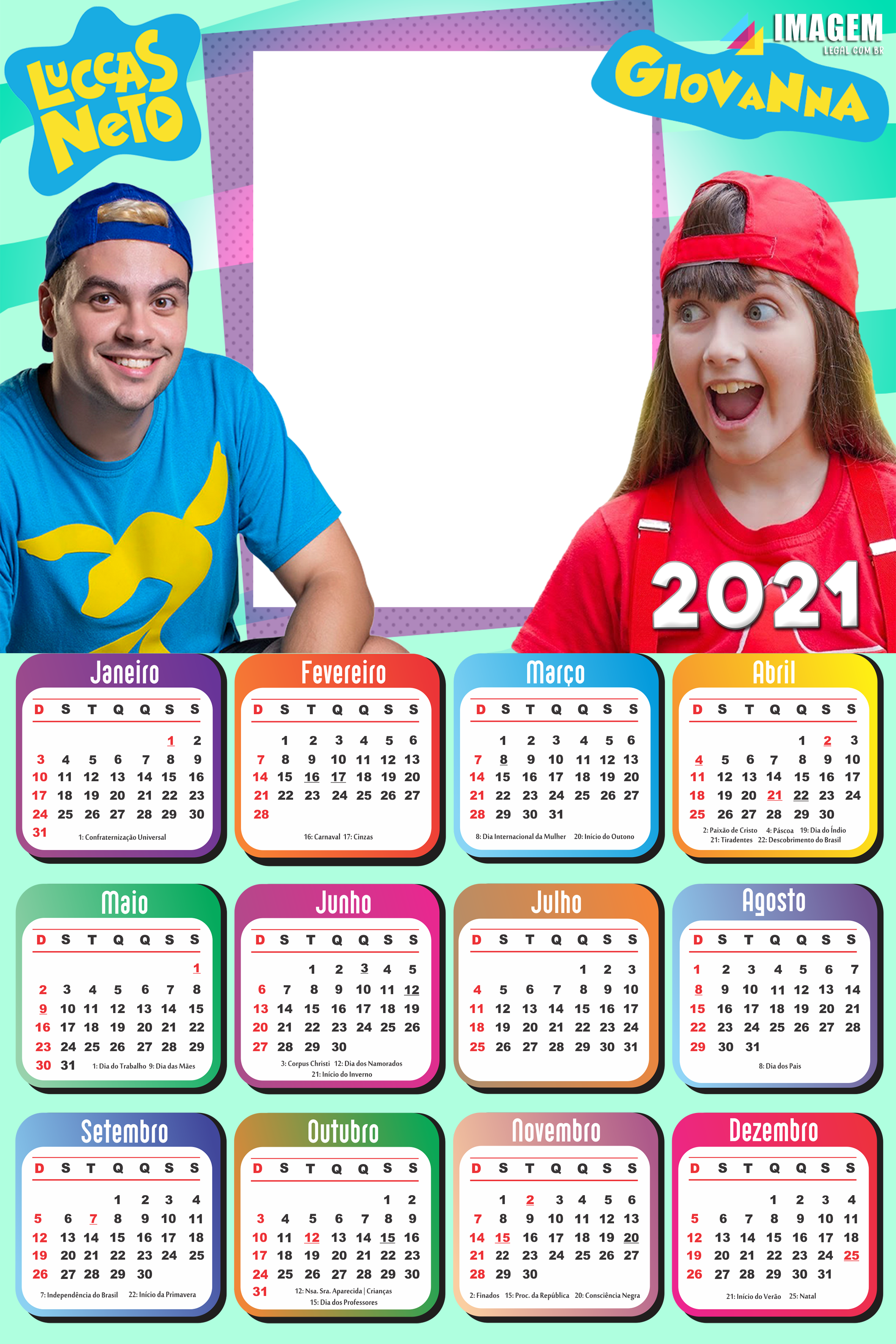 Calendário 2021 Luccas Neto e Giovanna PNG - Imagem Legal