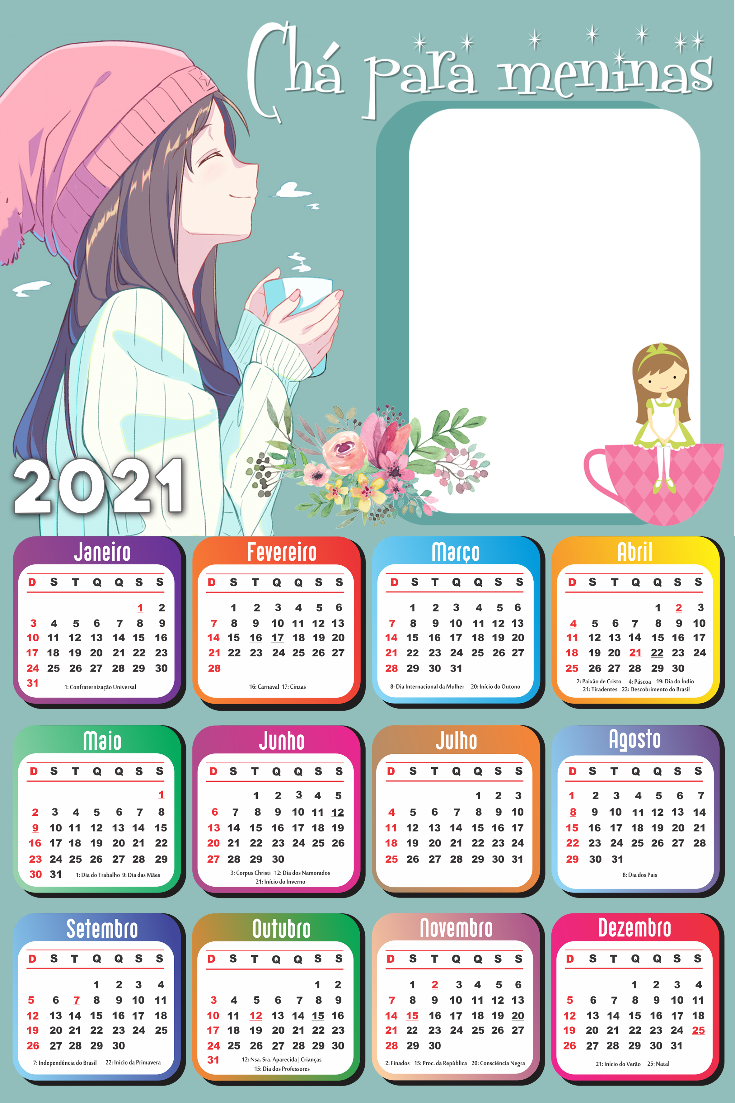 calendário de 2021 tema anime