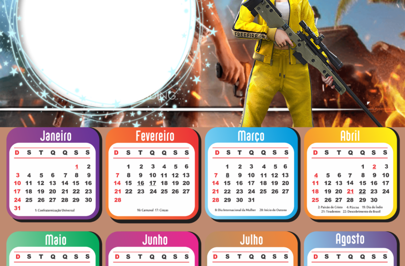 Calendário 2020 do Free Fire Online Moldura PNG - Imagem Legal