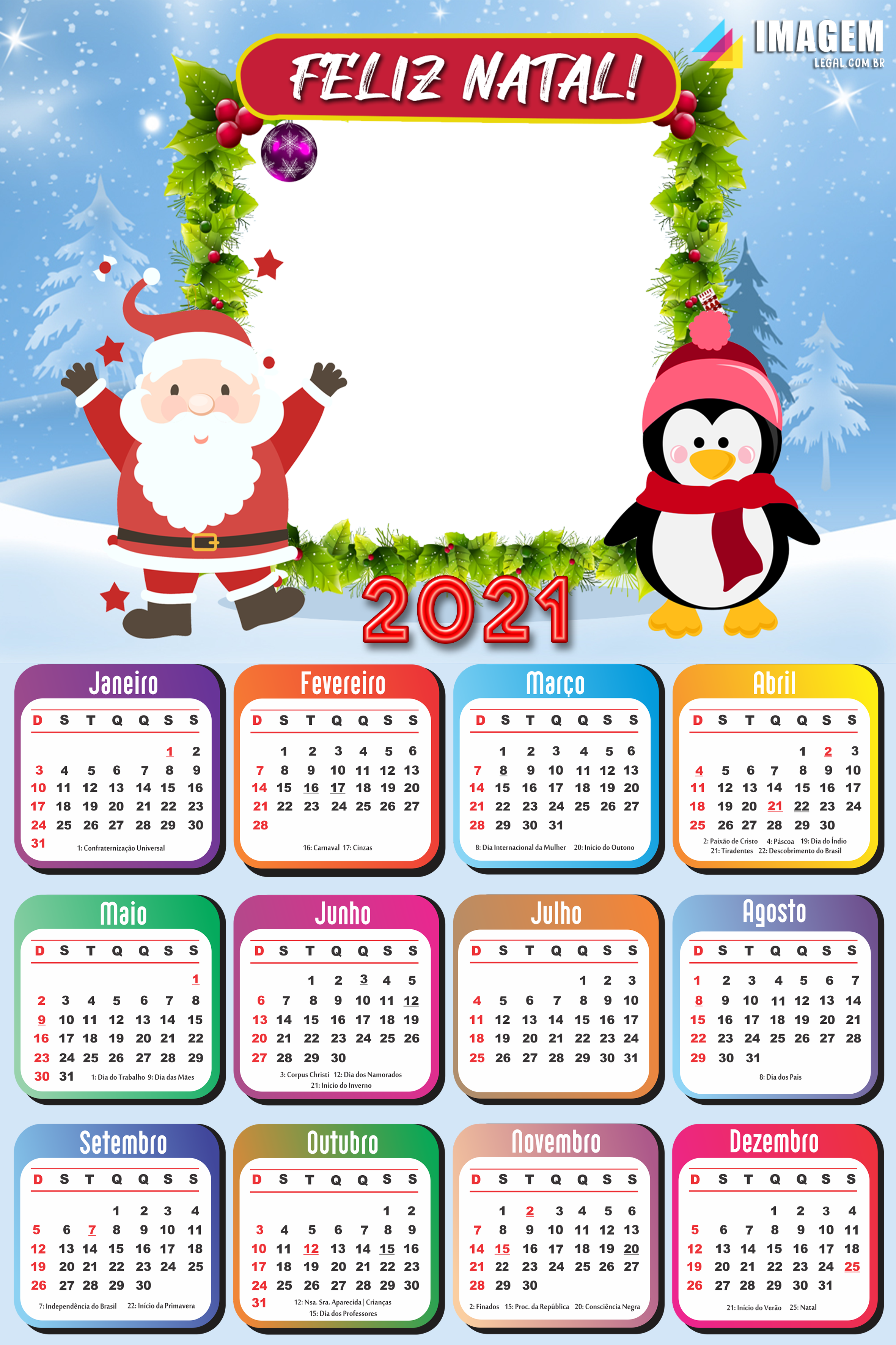 Calendário 2021 Pinguim e Papai Noel Feliz Natal PNG - Imagem Legal Calendário 2021 Pinguim e Papai Noel Feliz Natal PNG - Imagem Legal