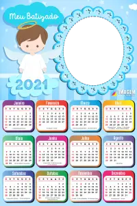 Calendário 2021 Batizado para Meninos Colagem de Foto