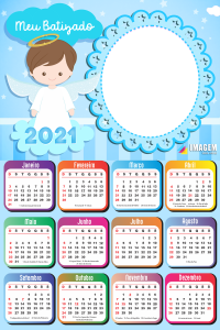 Calendário 2021 Batizado para Meninos Colagem de Foto