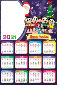 Calendário 2021 Boas Festas Turma da Mônica PNG