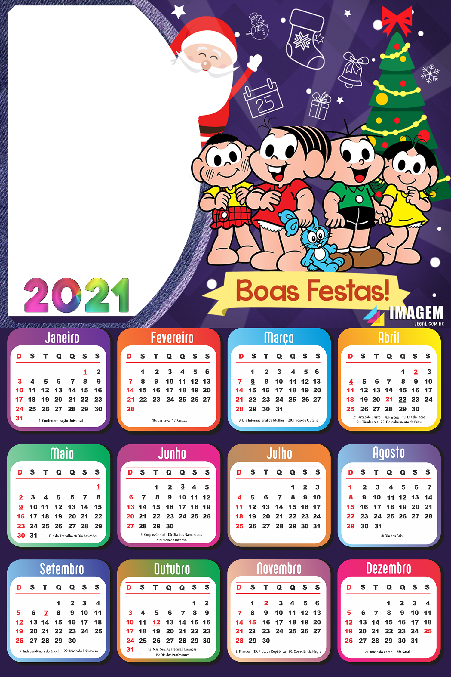Calendário 2021 Boas Festas Turma da Mônica PNG