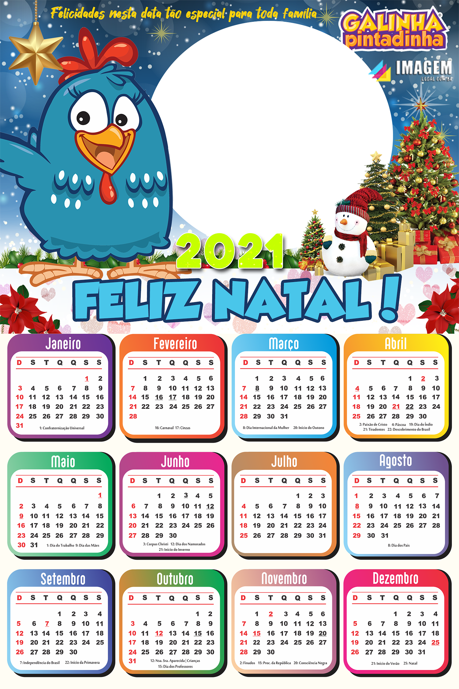 Calendário 2021 Feliz Natal Galinha Pintadinha